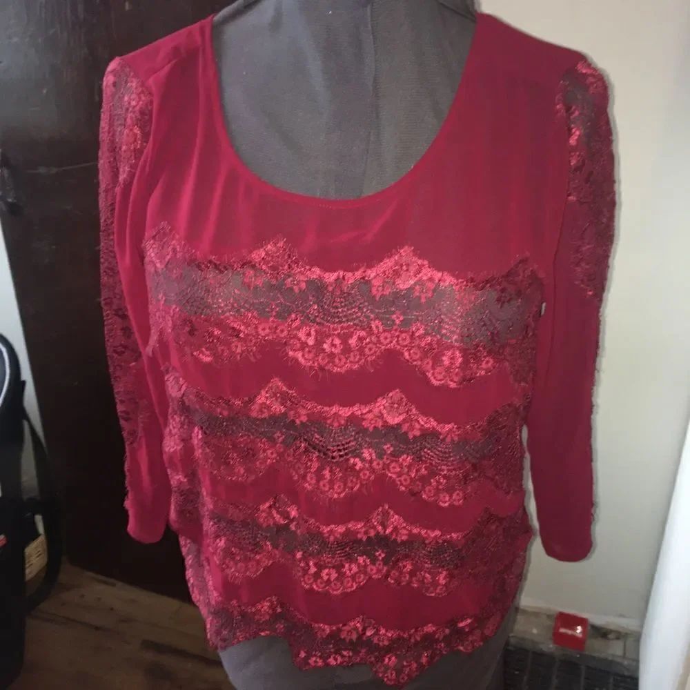 Lucky Brand lace embellished boho whimsical blouse